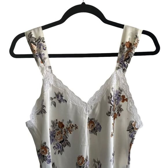 LINEA D’ORO Sleeveless Floral Print Nightgown Nightdress Ivory L - Picture 2 of 8
